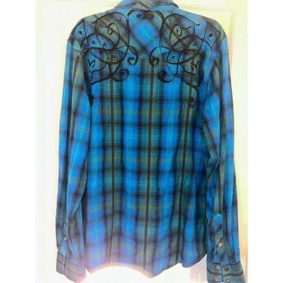 Western Shirt Men XL Pearl Snap Embroidered Rockabilly Rodeo Southern Thread - Picture 7 of 8